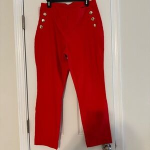 Charlie Paige Red Pants with Gold Button Accents